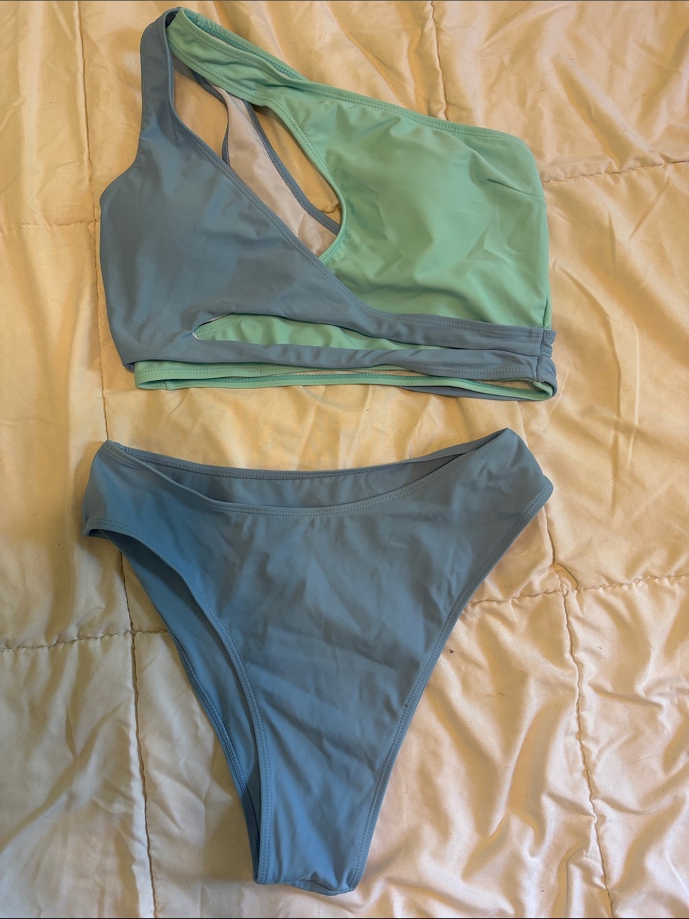 Reversible Two-Tone Green and Gray Women's Swim Set